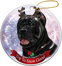 Holiday Pet Black Cane Corso Reindeer Dog Porcelain Christmas Ornament