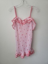 Cinema Etoile Vintage 2 Pc Nightie Sz M Pink Floral Lace Ruffle Romantic