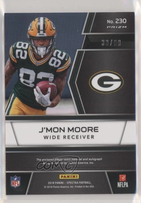 2018 Panini Spectra /99 J'Mon Moore #230 RPA Rookie Patch Auto RC - Image 2 of 2