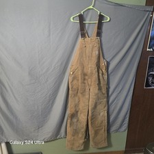 Carhartt Quilt Lined Duck Bib Overalls Men's 36/32 Brown Tan Double Knee VTG wor