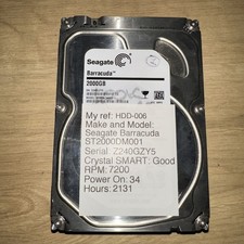 Seagate 2TB ST2000DM001 3.5" SATA III 7200 RPM Desktop HDD Drive D006 2131 hours
