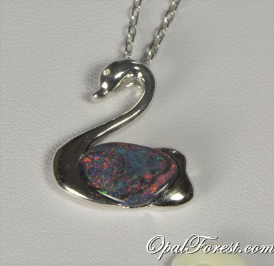 Australian Solid Black Opal Pendant Swan Natural Non-Treatment Necklace Rare