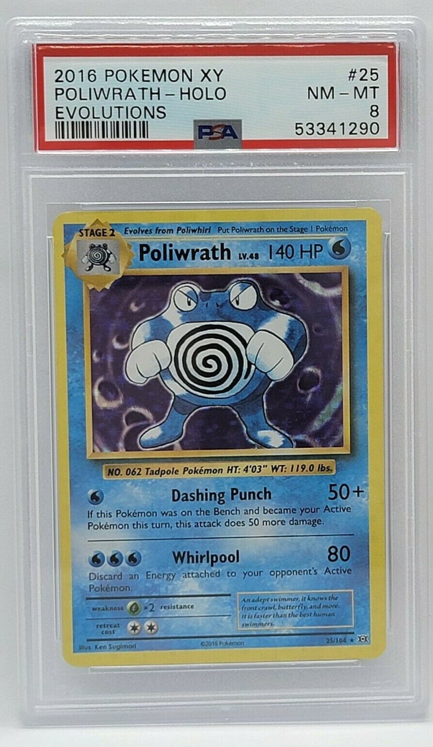 2016 Pokemon XY Evolutions Holo #25 - PSA MINT 8 - POLIWRATH