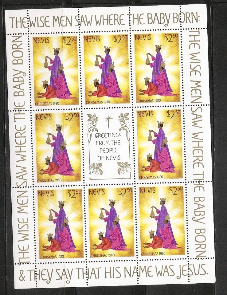 Nevis SC # 118-120 Christmas 1980. Miniture Sheets. MNH - Image 2 of 2