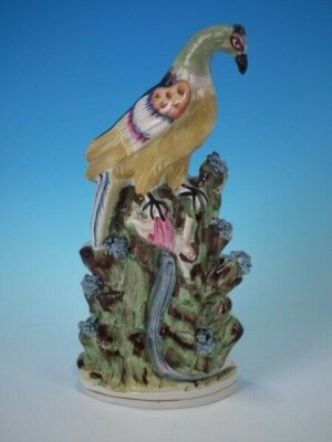 Staffordshire Kinder- Und Vogelgruppe Über Wasserfall Deko-Figurine