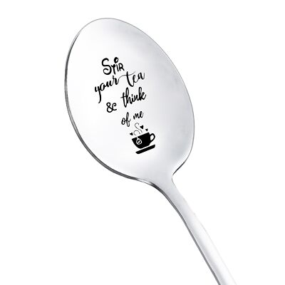 Stir Your Tea and Think of Me Engraved Spoon Anniversary Gift for Couple
