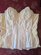 Vtg Warners Merry Widow 50s Zip Embroidered Boned Corset Bustier Sz 34 USA Ivory