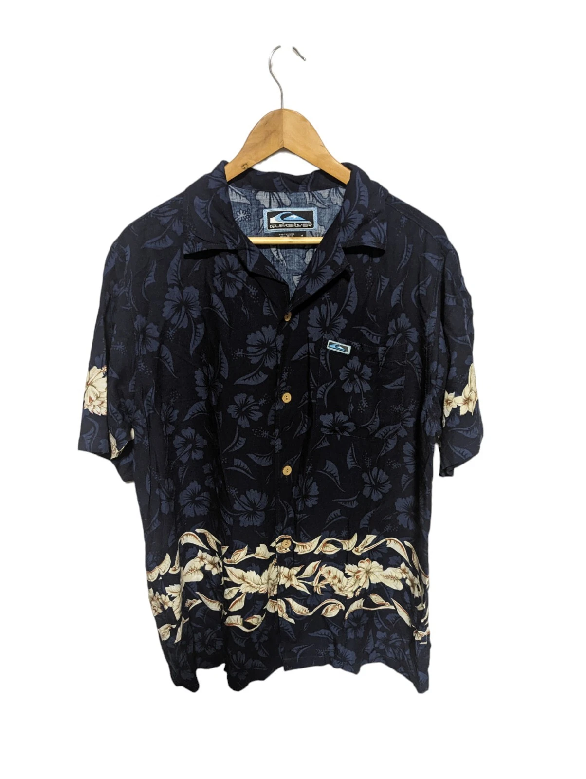 Quiksilver Vintage Hawaiian Blue Floral Button Down Shirt Size M/L