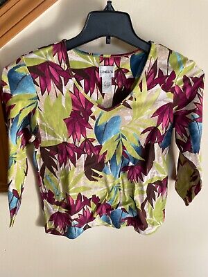Chico’s Women’s Shirt Top 3/4 Sleeve Multicolor Floral Size 0 Small XS |  eBay