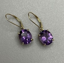 Beautiful Fine .585 14K Solid Yellow Gold Purple Amethyst Estate Earrings 4.8g