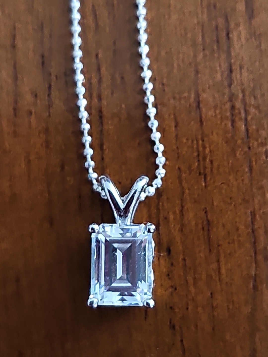Clear White  Rectangular Stone Necklace 18" Sterl… - image 4