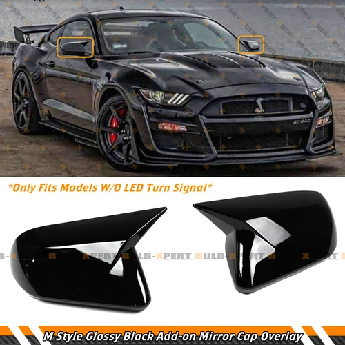 FOR 15-23 FORD MUSTANG M STYLE GLOSS BLACK SIDE MIRROR COVER CAPS W/O LED SIGNAL