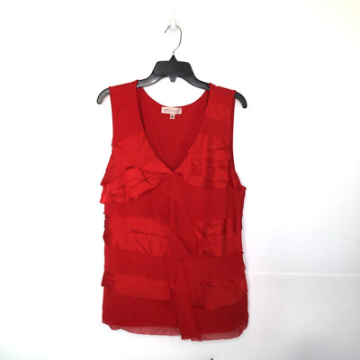 Philosophy Blouse Women XXL Red Ruffle Sleeveless Pullover V-Neck