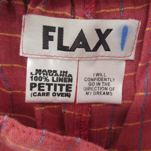 FLAX Designs Women Floods Pants P Pink Check Linen Elastic Waistband Pull On New - Picture 3 of 12