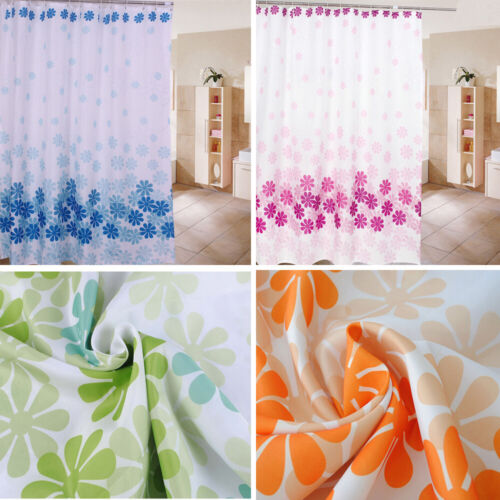 Flower Fabric Waterproof Bathroom Polyester Floral Shower Curtain With Hooks - Bild 1 von 16