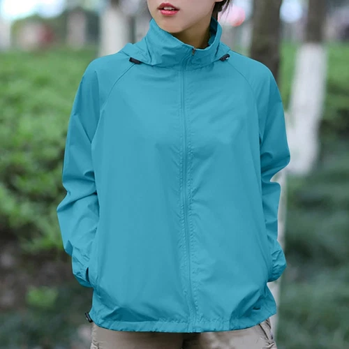 Chaqueta de lluvia ligera impermeable para mujer Abrigo de lluvia Cremallera completa Con capucha Cortavientos - Imagen 46 de 54