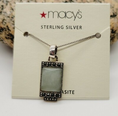 Macy's Sterling Silver 925 MARCASITE Dyed Jade Necklace New On Card $65 