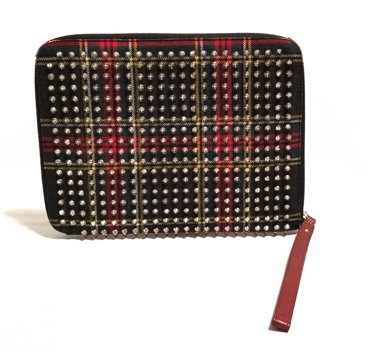 Authentic Christian Louboutin Tablet Case Studs Spike Check Canvas