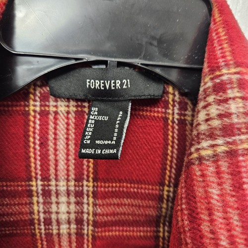 WOMENS FOREVER 21 RED CHECKED FLANNEL BUTTON DOWN SHIRT/JACKET SIZE SMALL - Picture 4 of 14