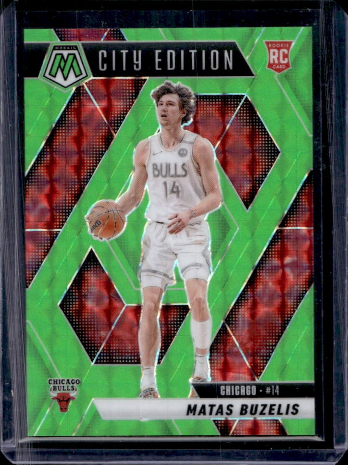 2024-25 Mosaic Matas Buzelis RC Green Fluorescent City Edition #5/10 Bulls
