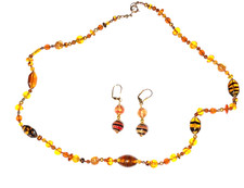 VENETIAN GLASS & BEADED GLASS NECKLACE & EARRINGS BEAUTIFUL VINTAGE JEWELRY SET