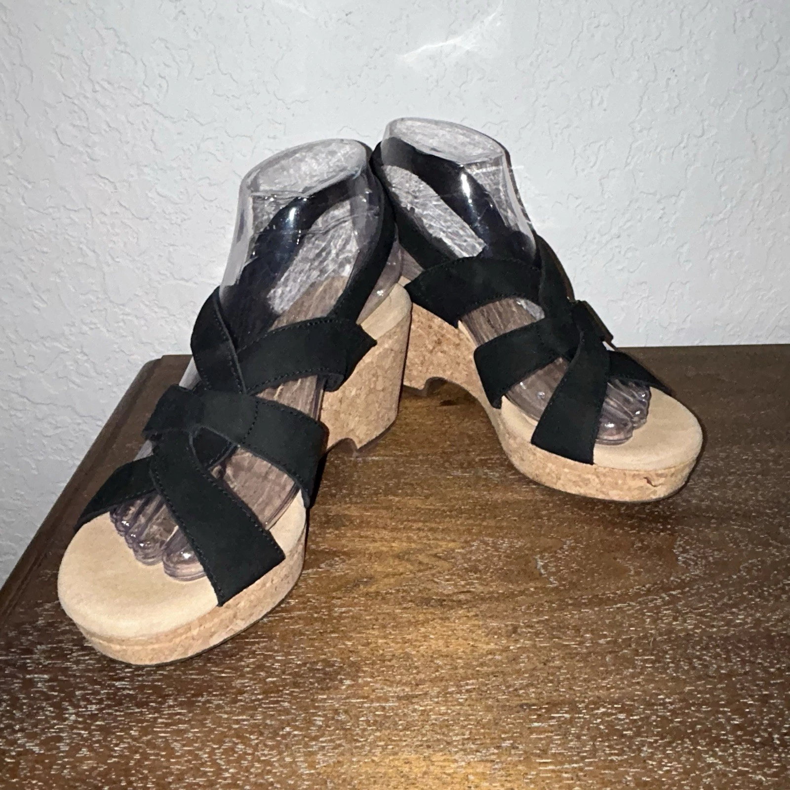 Scarpe sandalo Clarks autoattaccanti con zeppa e plateau in sughero misura 7