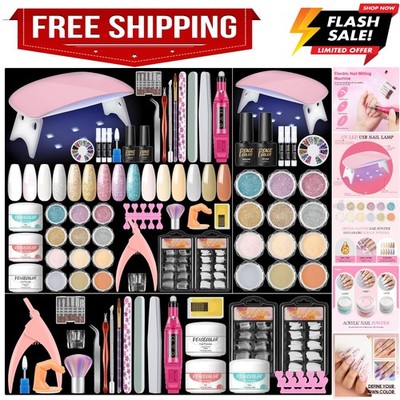 Acrylic Nail Kit for Beginners with Drill U V light, 3pc Acrylic Powder Clear...