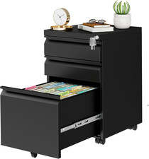 3 Drawer Metal Mobile File Cabinet with Lock and 4 Keys Pre-Assembled under De