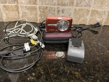 Olympus Mju Stylus 600 6MP CCD Red Digital Camera Charger Cords Case Tested