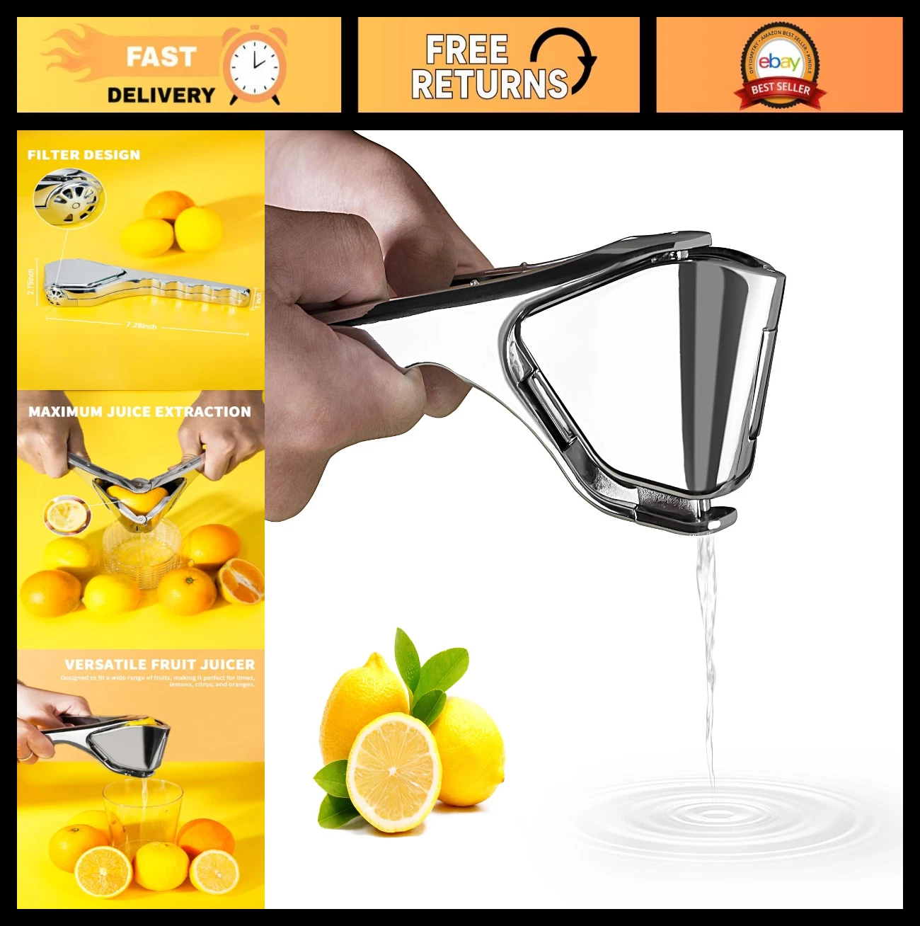Stainless Steel Lemon Squeezer - Manual Juicer for Citrus, Lime & Orange - Handh