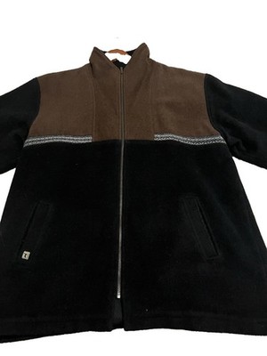 PERUVIAN LINK 100% Alpaca Wool Jacket Men s XXL Brown Black Zip Sweater Coat