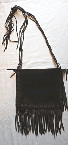 Sehr guter Zustand dunkelbraun Wildleder Fransen Nieten Leder Handtasche Hippie Boho - Bild 9 von 15