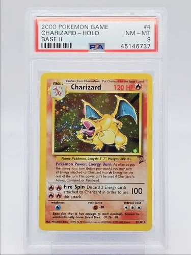 CHARIZARD 2000 POKEMON GAME BASE II HOLO RARE 4/130 PSA 8 Q1300