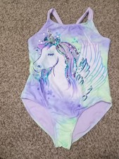 Wonder nation Tie dye Sequin Unicorn Girls One Piece Swimsuit size 10-12