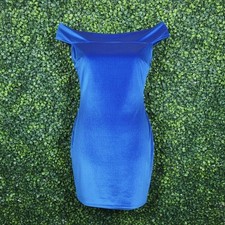 Urban Outfitters Sexy Royal Blue Velvet Off the Shoulder Bodycon Mini Dress XS