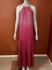 Unbranded 100% Rayon Tiered Halter Elegant Pink Maxi Dress Size Small
