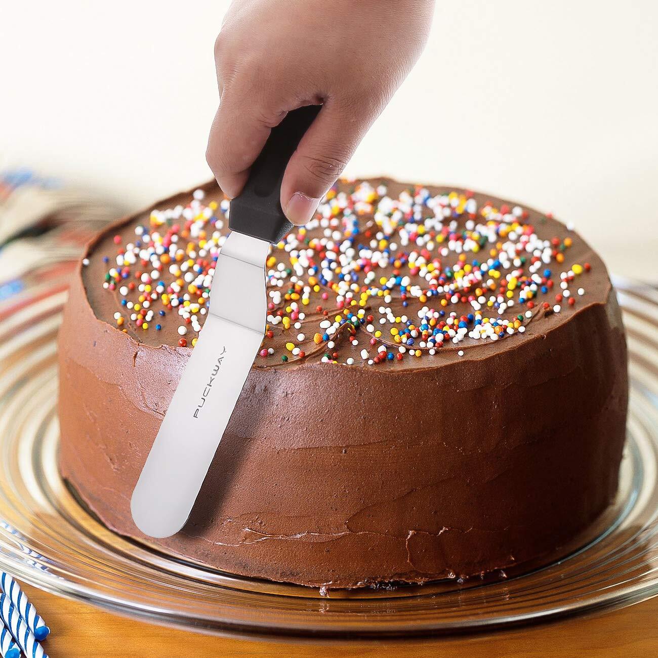 Offset Frosting Cake Knife set of 3 Black 6 8 & 10 Inch Angled Icing Spatula ...