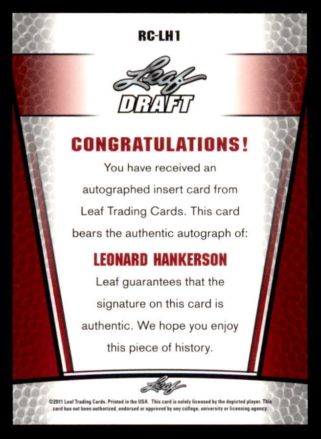 2011 Leaf Metal Draft Prismatic Silver Leonard Hankerson RC Auto /50 (ref 21808) - Image 2 of 2
