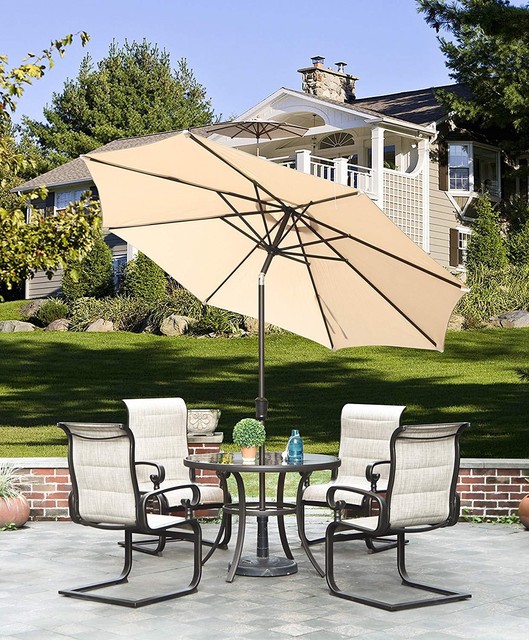 9 Market Fabric Aluminum Patio Table Umbrella Auto Tilt And Crank 8 Ribs Beige For Sale Online Ebay