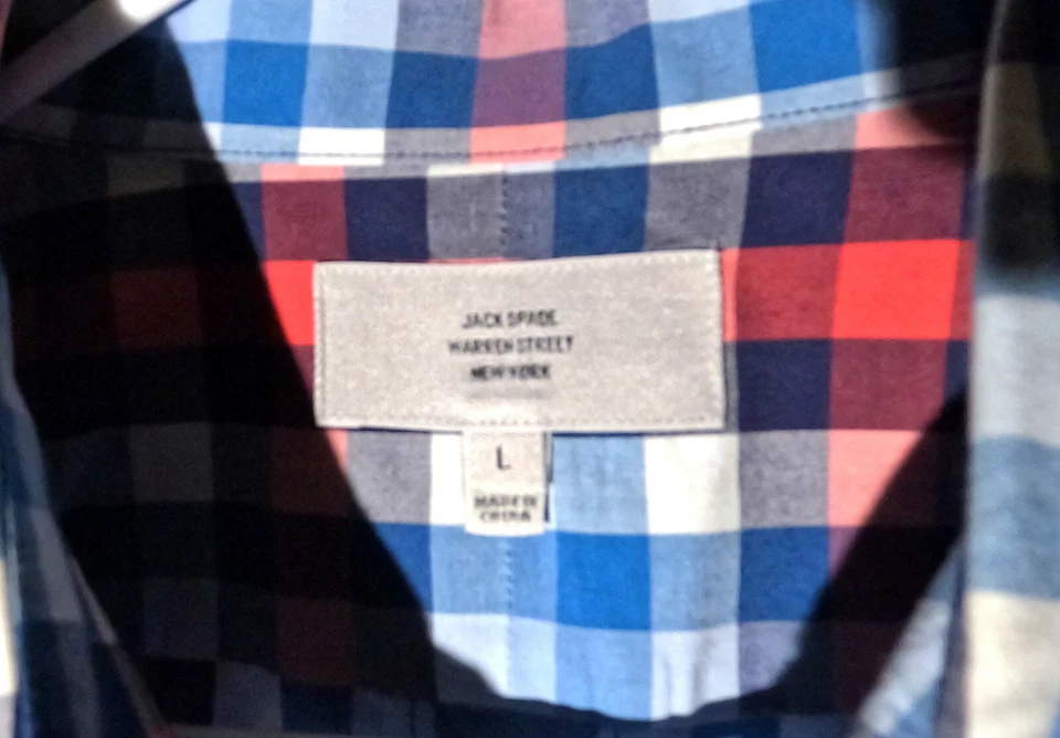 Jack Spade Mens Large Long Sleeve Button Down Shirt Plaid Woven Red Blue - Image 4 of 4