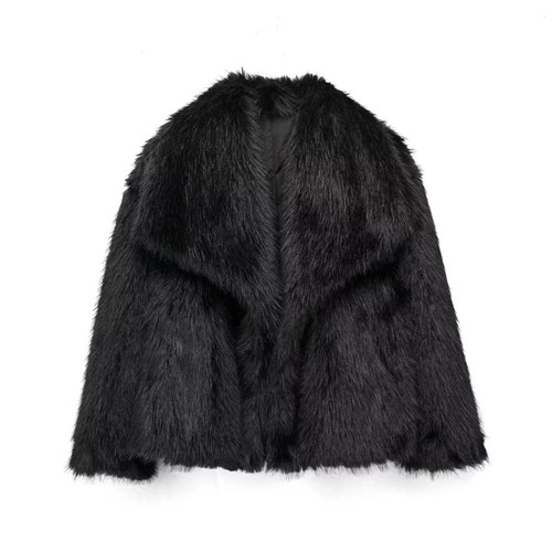 Womens Winter Warm Faux Fur Crew Neck Long Sleeves Casual Short Coat Jacket - Bild 7 von 30