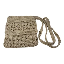 Vintage GH Bass Crochet Crossbody Purse Lined 7 1/2" by 6 1/2" w/22" Strap Drop