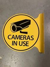 Cameras In Use Flange Sign 19” 3lbs Yellow Security Vintage Metal Business Home