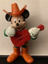 Vintage Working Mickey Mouse Strum'n Guitar Cowboy Disney Wind Up Toy 8" ILLCO