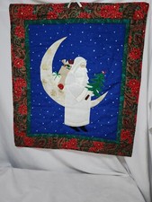 Handmade Christmas Santa Quilted Wall Hanging Banner Signed by Artist, Colorful