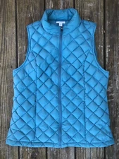 J. Jill Blue Quilted Down Vest Zip Up Size Small