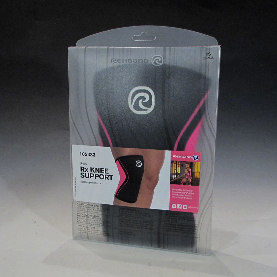 Rehband 105333 Neoprene 5mm Rx Knee Support Sleeve (Black/Pink, X-Small) - Image 4 of 4