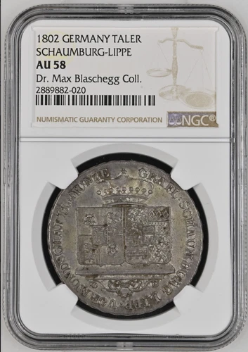 1802 Germany Schaumburg-Lippe Thaler Taler NGC AU58, ex Max Blaschegg Collection