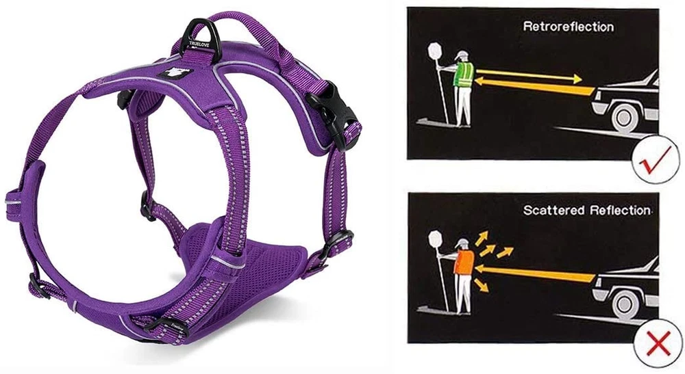 Dog Harness Soft Front. Reflective No Pull Harness with Handle and 2 Leash Att