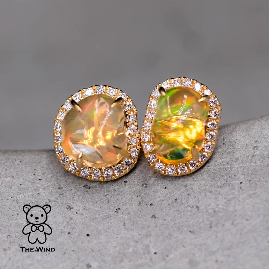 Opal diamond stud on sale earrings